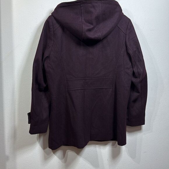 (W3) London Fog Wool Blend Zip Up Hooded Coat, Wine Red, Size L - Picture 3 of 14